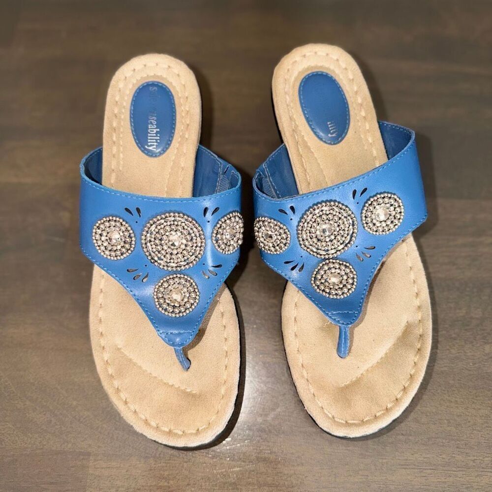Solesensability Women’s Wedge Sandal Blue 8.5